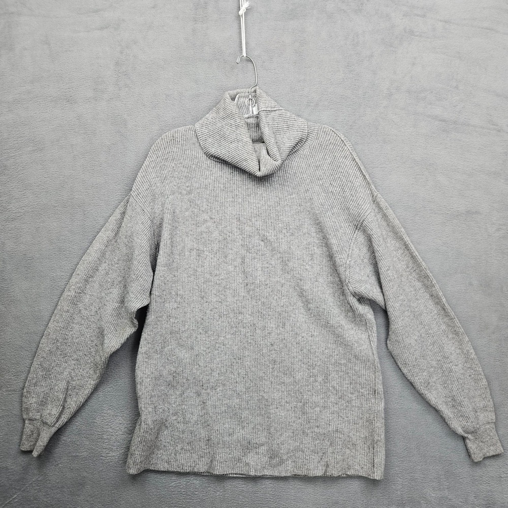 Free People Oversized Tunic Cowl Neck Ribbed Knit Sweater Grey XS